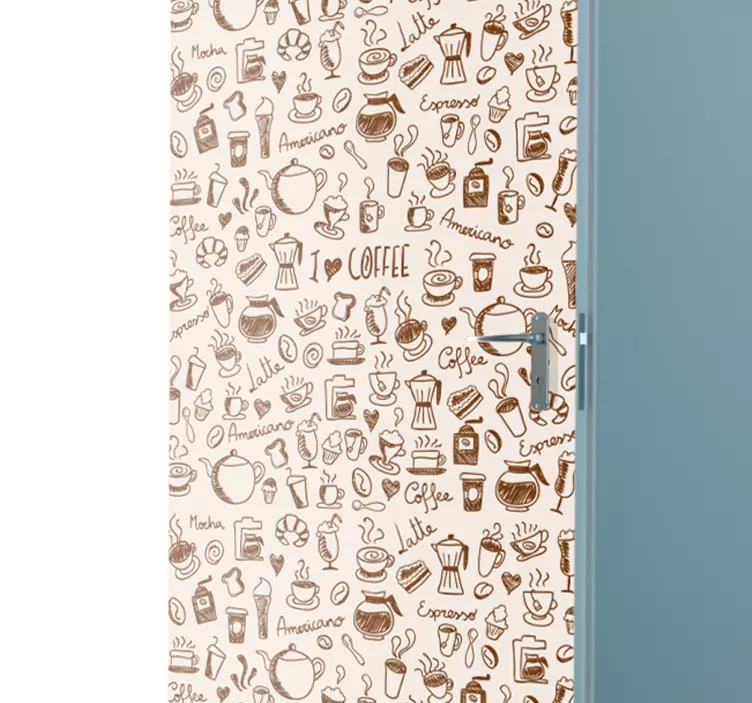 Kahve fincan çizimleri kapı sticker - TenStickers