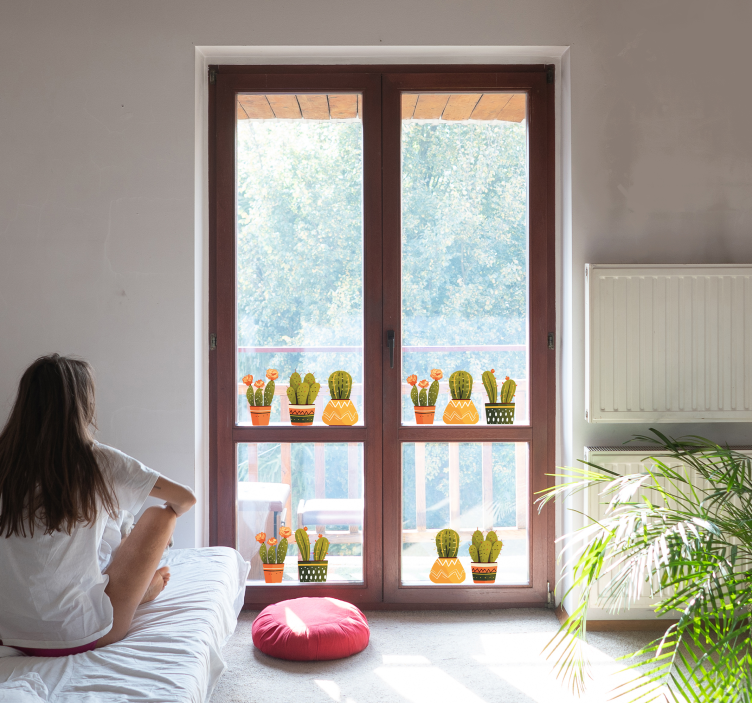 Kaktüs şekilleri pencere sticker - TenStickers