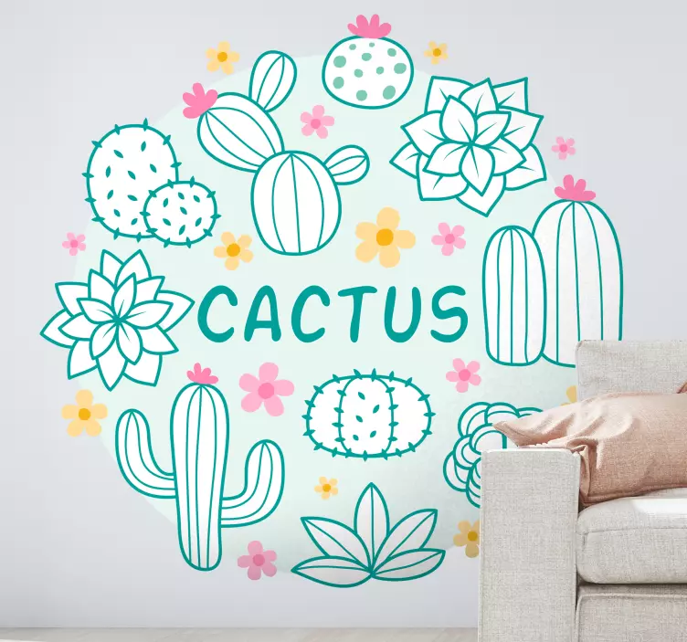 Kaktüs yuvarlak amblem çiçek duvar sticker - TenStickers