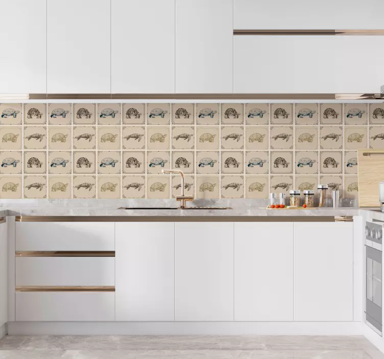 Kaplumbağalar bej renkli arka plan fayans çıkartması - TenStickers