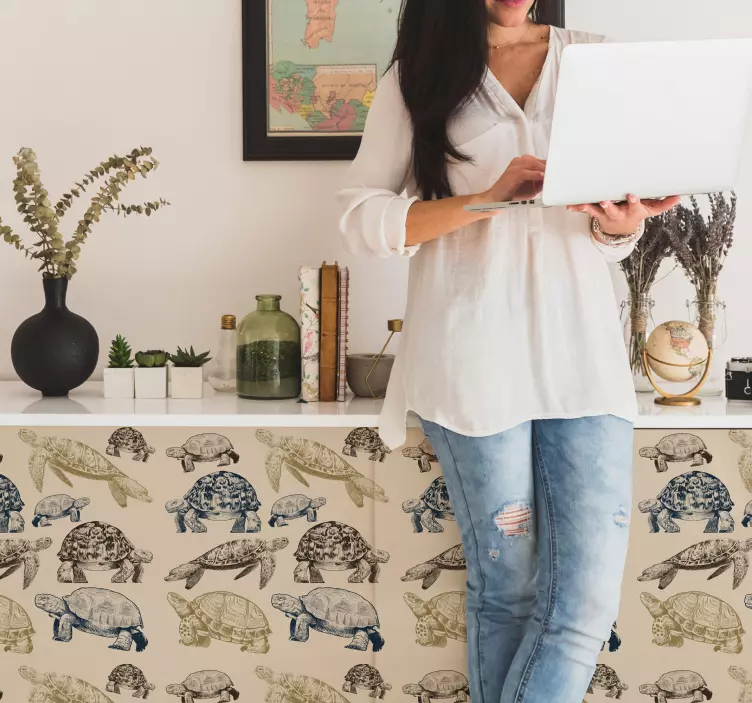 Kaplumbağalar bej renkli arka plan mobilya çıkartması - TenStickers