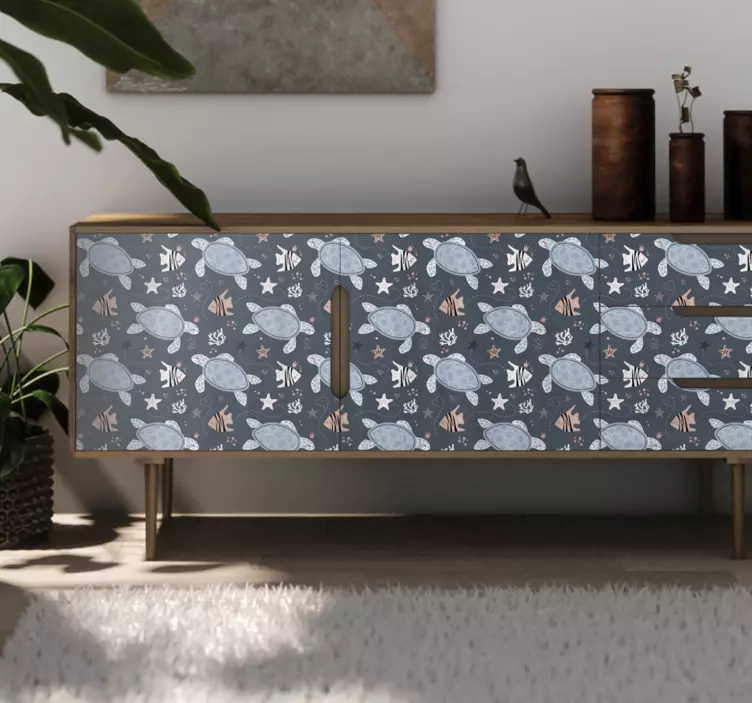 Kaplumbağalar ve balık deniz mobilya altında sticker - TenStickers