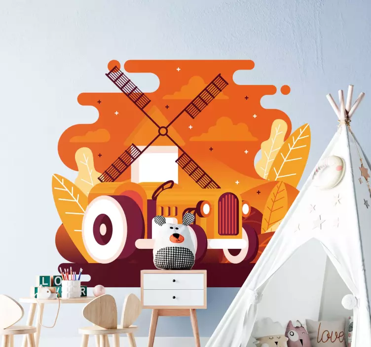 Karikatür tarzı oyuncak çıkartmada çiftlik manzara - TenStickers