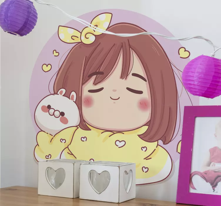 Tavşan illüstrasyonlu kawaii kız çıkartması - TenStickers
