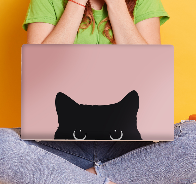 Kedi kafasına pembe arka plan laptop skindecal - TenStickers