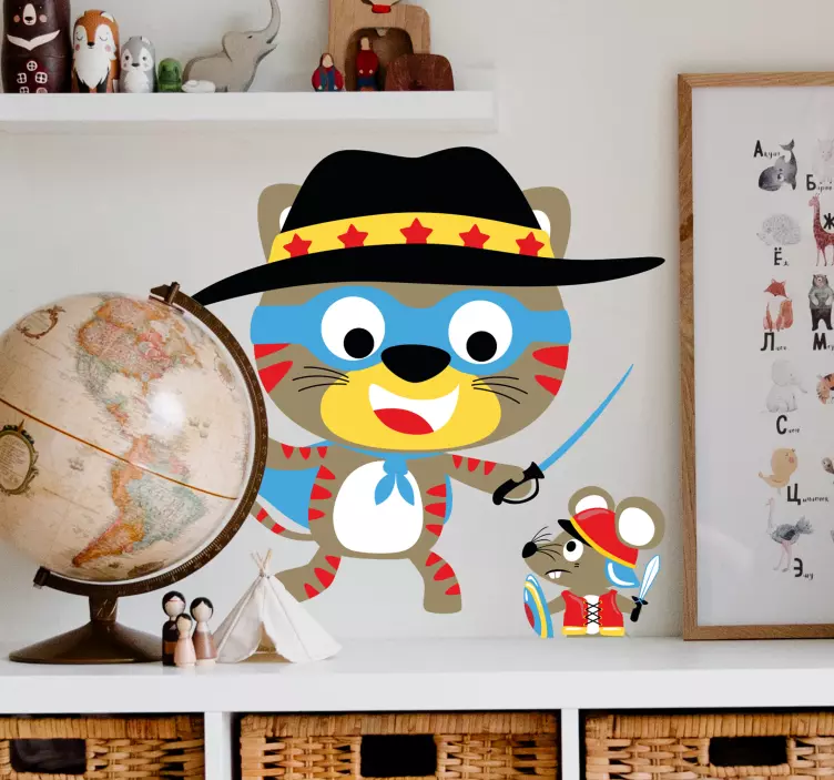 Oynayan kedi ve fare illüstrasyon çıkartması - TenStickers