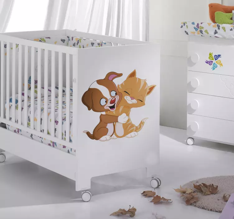 Kedi ve köpek sarılma çocuklar çıkartmaları - TenStickers