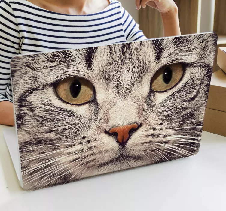 Kedi yüzü dizüstü laptop sticker - TenStickers