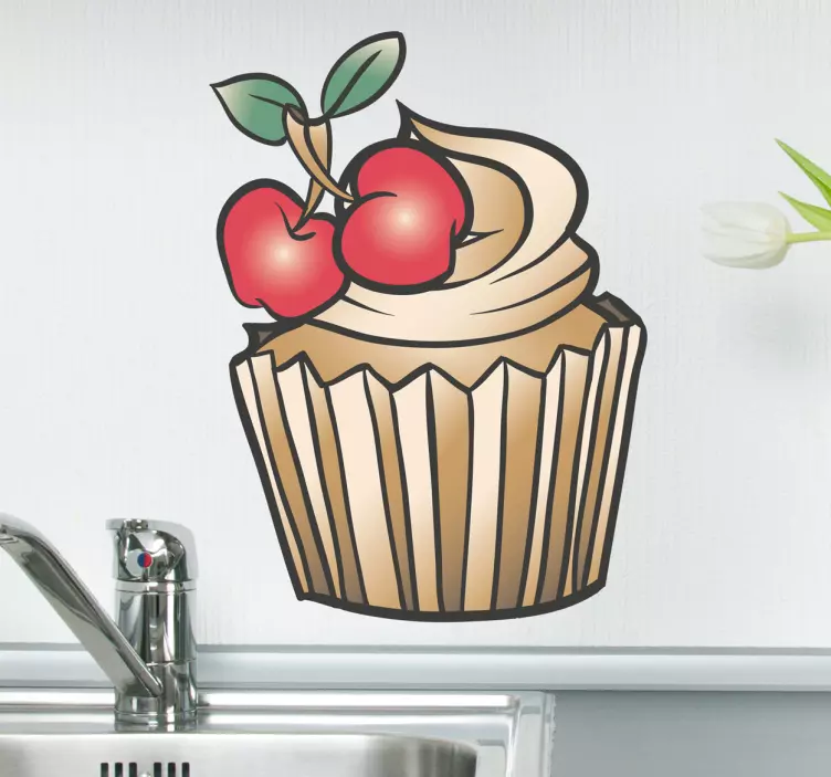 Kiraz çıkartması ile cupcake - TenStickers