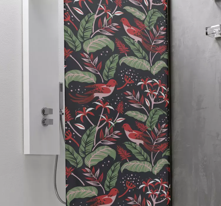 Kırmızı ve pembe yapraklar desen duş ekranı çıkartması - TenStickers