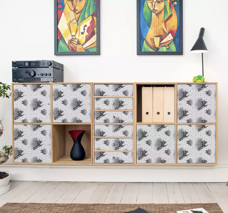 Kirpi sanat siyah beyaz mobilya çıkartması - TenStickers