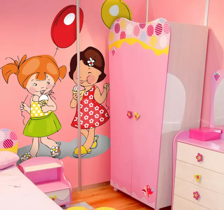 Kızlar, balon ve dondurma çocuklar etiketi - TenStickers