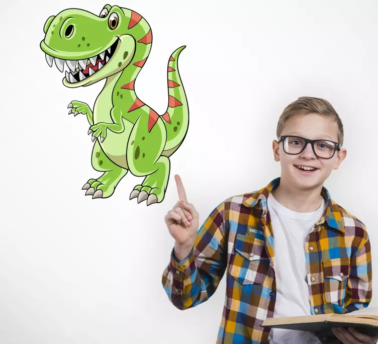 Komik yeşil çizgi film dinozor duvar sticker - TenStickers