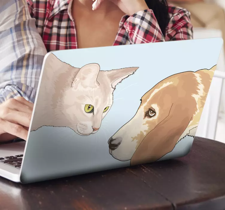 Köpek ve kedi yüzü dizüstü bilgisayar cildi - TenStickers