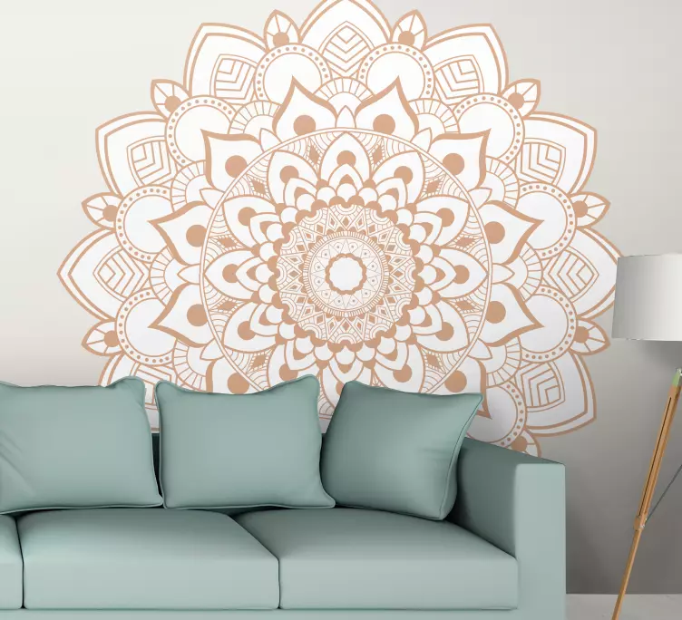 Krem rengi mandala duvar sticker - TenStickers