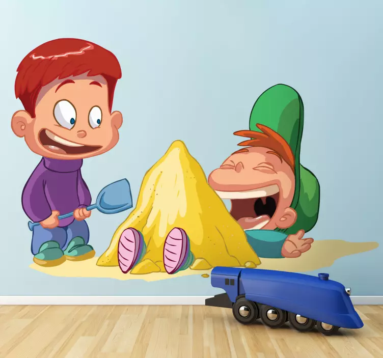 Kum çocuklar çıkartma ile oynayan çocuklar - TenStickers