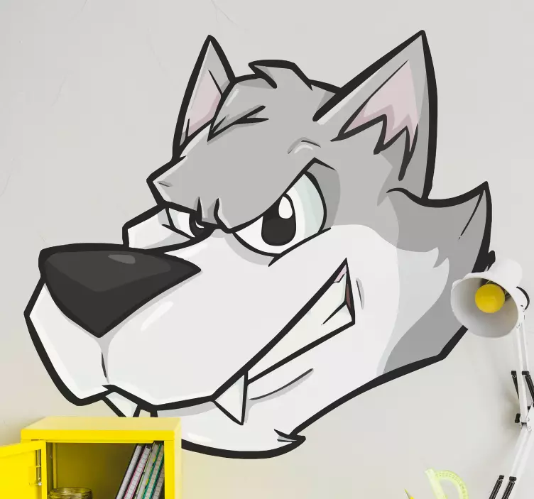 Kurt karikatür gri kötü sırıtış vahşi hayvan çıkartması - TenStickers