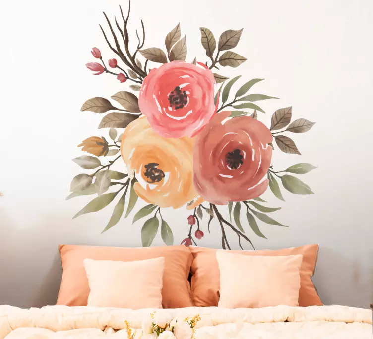 Kurutulmuş gül çizimi çiçek duvar sticker - TenStickers