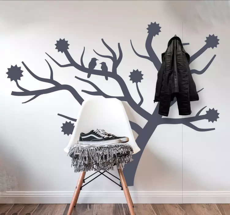 Kuşlar elbise askısı çıkartmaları ile retro ağaç - TenStickers