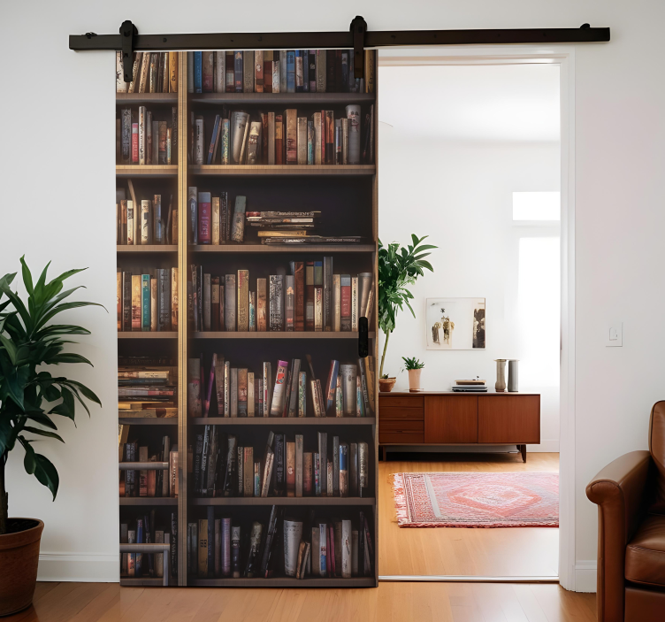 Kütüphane rafları yakınlaştı kapı sticker - TenStickers