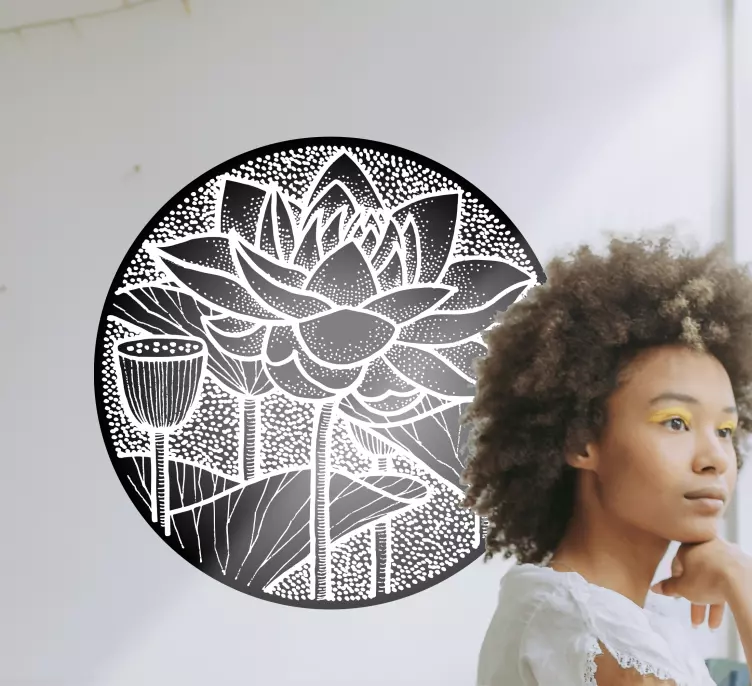 Lotus çiçeği geleneksel stil çiçek çıkartması - TenStickers