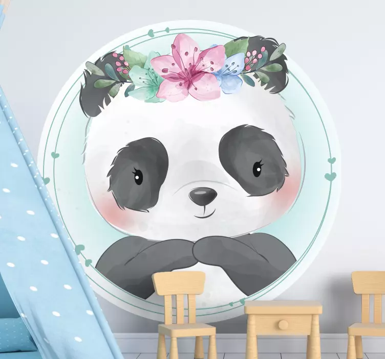 Lotus çiçekleri ile panda vahşi hayvan çıkartması - TenStickers