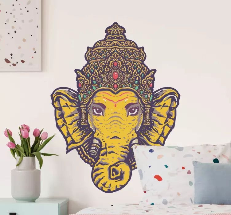 Mandala tarzı ganesha çiçek duvar sticker - TenStickers