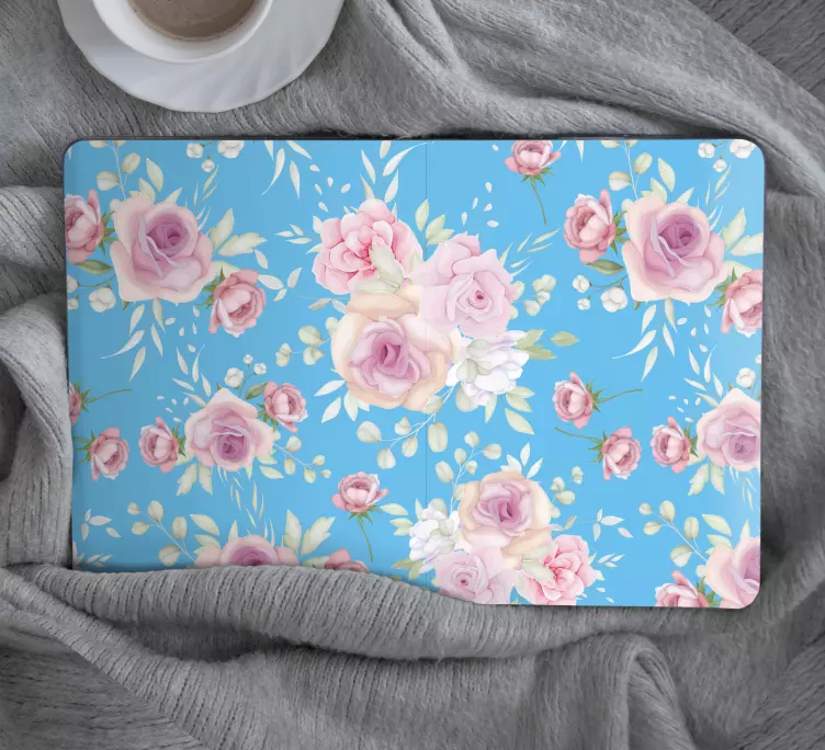 Mavi arka plan dizüstü bilgisayar derileri üzerinde gül - TenStickers