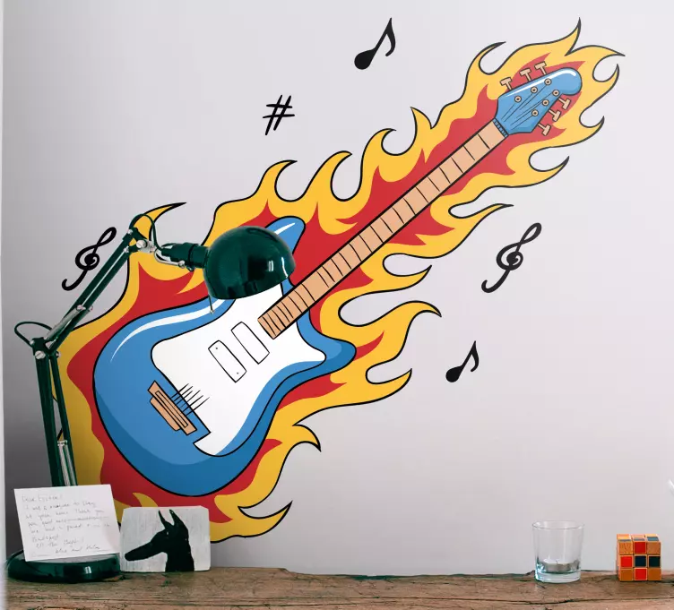 Mavi gitar rock vinil etiket - TenStickers