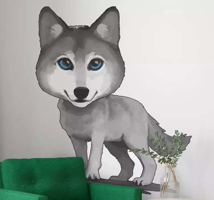 Kurt çizim mavi gözlü hayvan çıkartması bakan - TenStickers