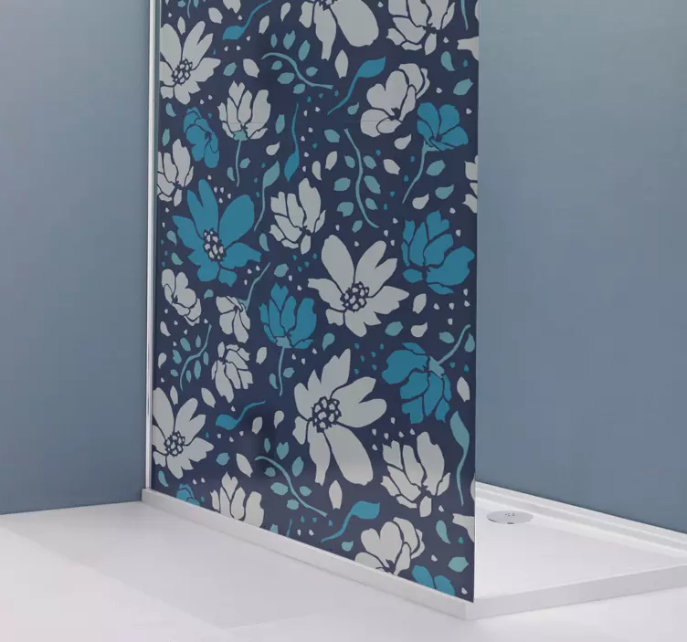 Mavi duş ekranındaki beyaz papatyalar çıkartması - TenStickers