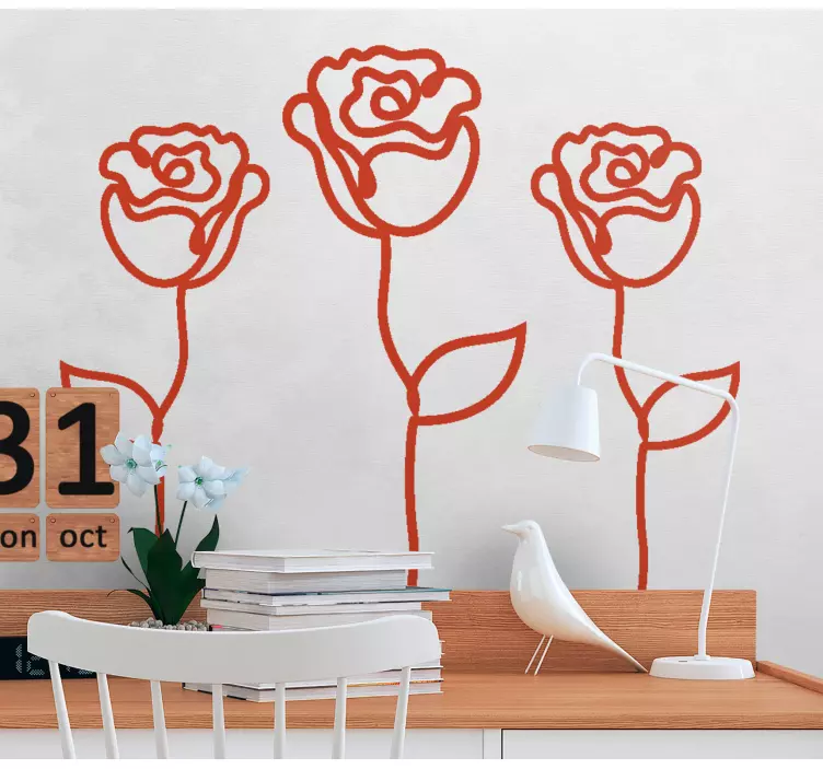 Minimalist kırmızı güller pencere çıkartması - TenStickers