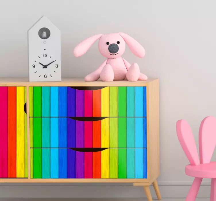 Gerçekçi gökkuşağı ahşap mobilya çıkartması - TenStickers