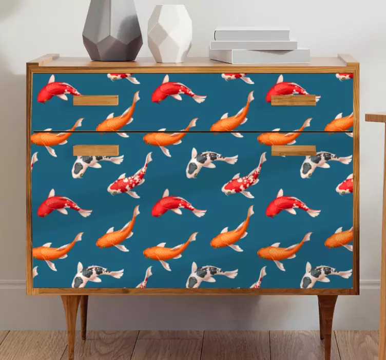 Koi balığı deseni mavi mobilya çıkartması - TenStickers