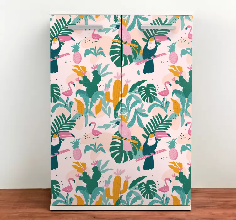 Yeşil kuş ve mobilya çıkartması bırakır - TenStickers