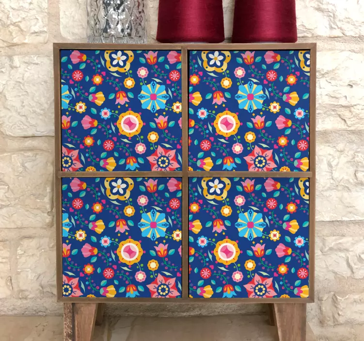 Renkli etnik halk desenli mobilya çıkartması - TenStickers