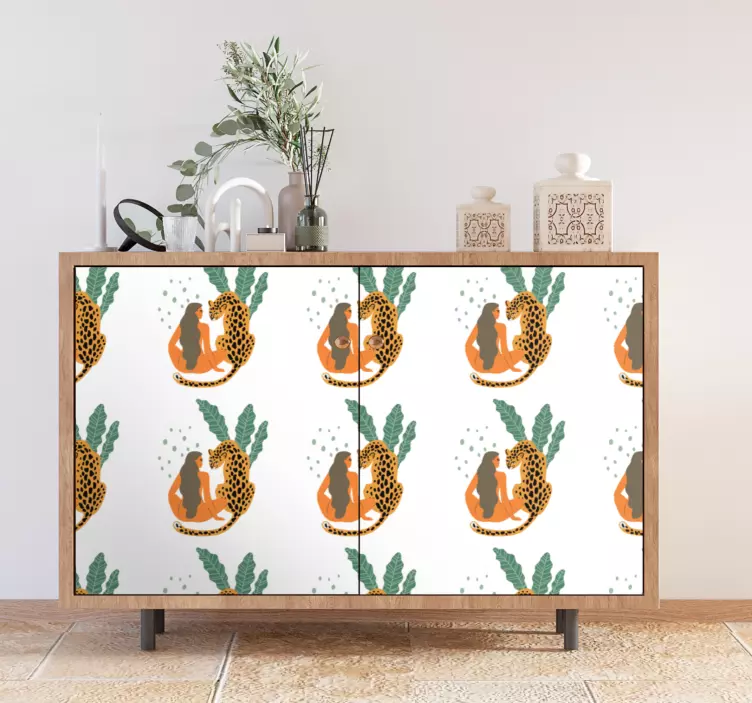 şık kadın ve leopar mobilya çıkartması - TenStickers