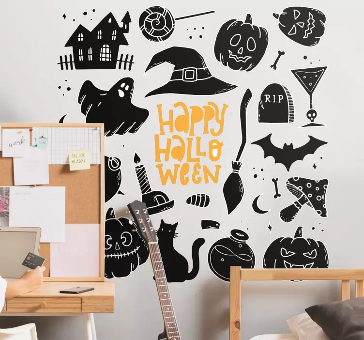 Mutlu cadılar bayramı siyah karalamalar cadılar bayramı çıkartmas - TenStickers