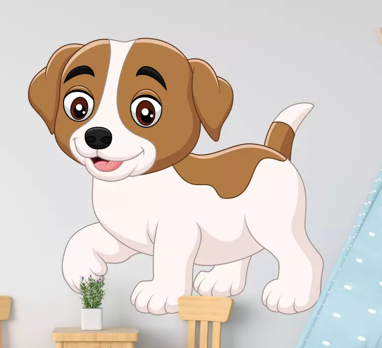 Mutlu küçük çizgi film köpek çıkartması - TenStickers