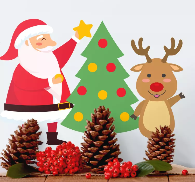 Mutlu noel baba ve ren geyiği noel çıkartması - TenStickers