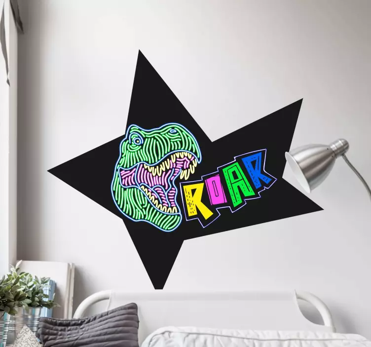 Neon dinozor kükreme duvar sticker - TenStickers