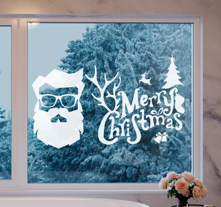 Neşeli hipster noel pencere çıkartması - TenStickers