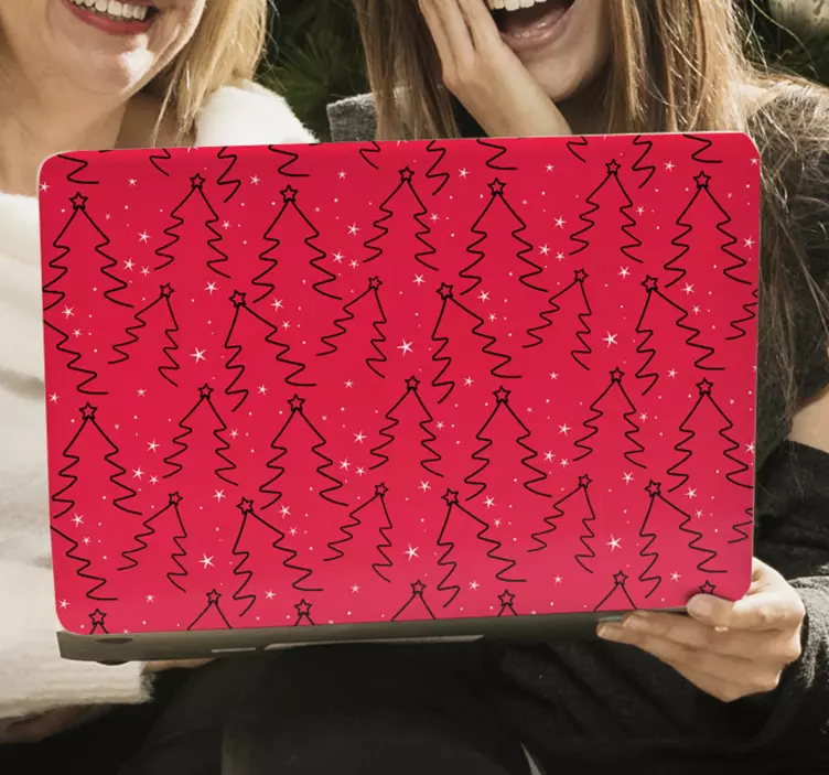 Noel ağacı çizgi deseni laptop etiketi - TenStickers