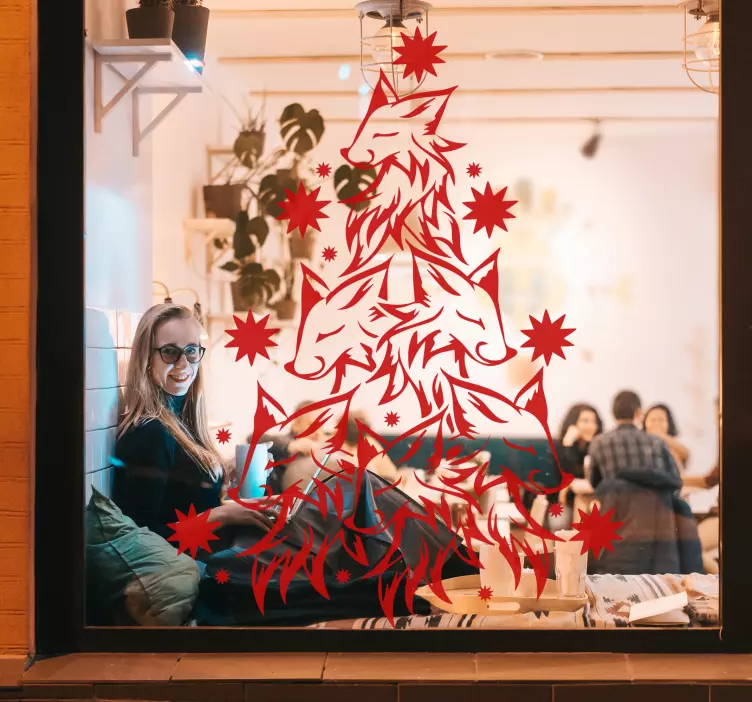 Noel ağacı kurtları pencere çıkartması - TenStickers