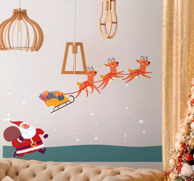 Noel baba kızak sahnesi hayvan çıkartması - TenStickers