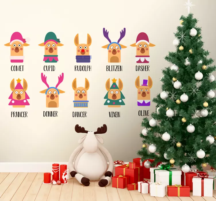 Noel babanın ren geyiği isimleri noel çıkartması - TenStickers