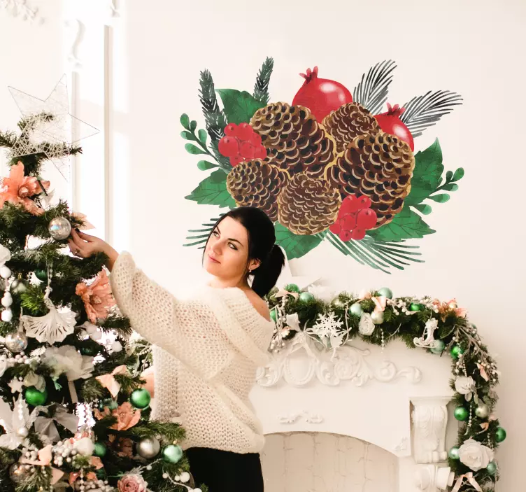 Noel çam koni çelenk duvar sticker - TenStickers