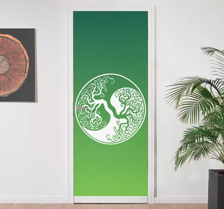 Orijinal yin yang hayat ağacı kapı çıkartması - TenStickers