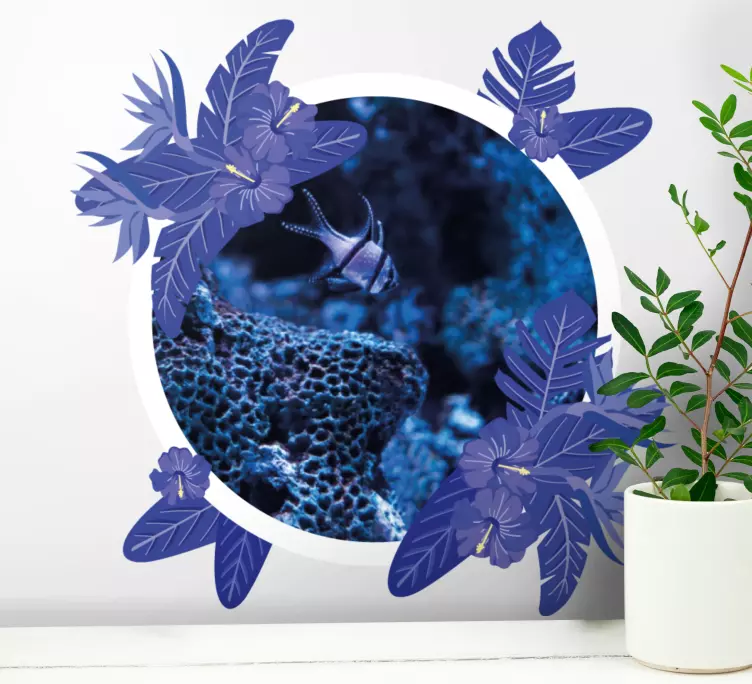 Neon pembe çiçekli fotoğraf çerçevesi duvar sticker - TenStickers