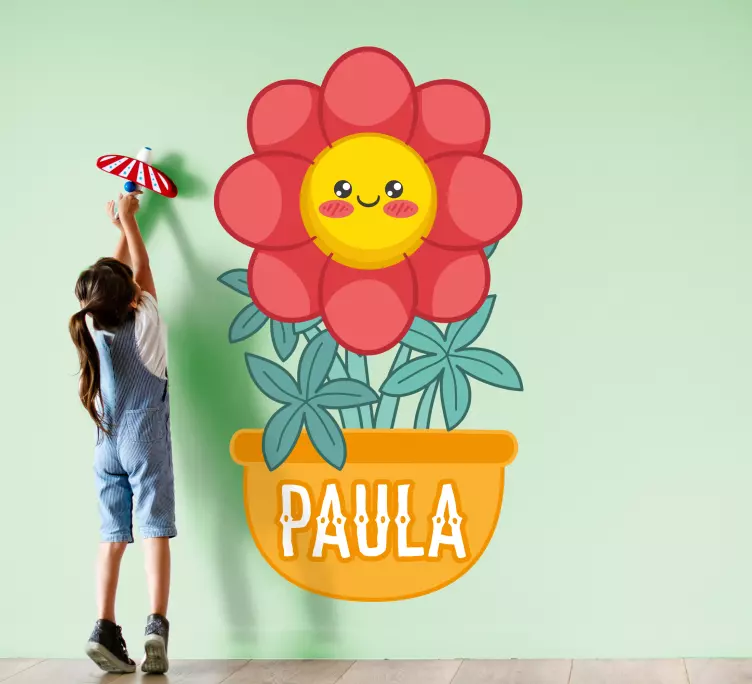 özel isim çiçek duvar sticker ile turuncu saksı - TenStickers